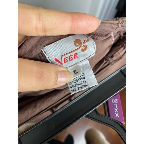 Y2K Cottagecore Boho Bubble Hem Maxi Skirt Brown Ruched Prairie Peasant XL - Picture 4 of 6